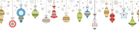 eps endless vector illustration with different vintage elegant christmas tree baubles with ornaments and festive decorations in various colorsのイラスト素材