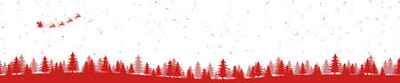 vector file showing christmas time nature landscape background with snow fields, flying santa claus on sled with presents, fall of snow and colored backgroundのイラスト素材