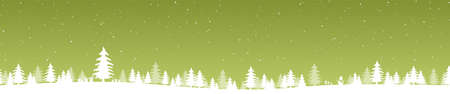 vector file showing simple christmas time background with typical elements for xmas and winter time concepts, green nature background with fir trees, fall of snow, presents and snowmanのイラスト素材