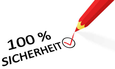 red pencil drawing hook and text 100% security (in german)のイラスト素材