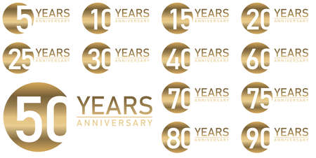 eps vector file with golden anniversary seal on white background for success or firm jubilee with text 5 to 90 yearsのイラスト素材