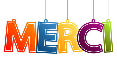 eps vector illustration of colored hanging tags with letters thanks (french text), white backgroundのイラスト素材