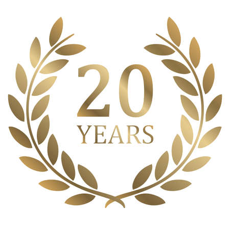 eps vector file with golden laurel wreath on white background for success or firm jubilee with text 20 yearsのイラスト素材