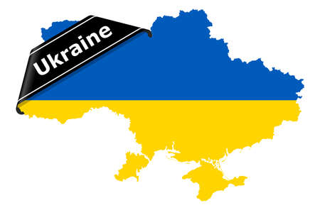 eps vector illustration with silhouette of country ukraine with country colors and black mourning banner for war 2022のイラスト素材