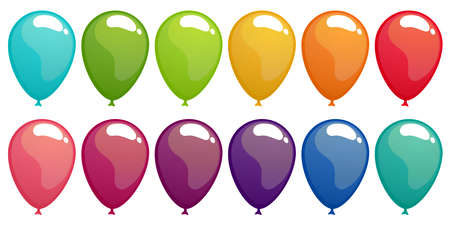 EPS vector illustration collection of 12 different colored flying balloons for carnival or children party advertising templatesのイラスト素材