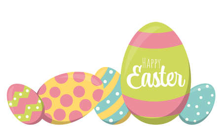 Eps vector illustration of simple painted easter eggs with different colors and patterns and easter...