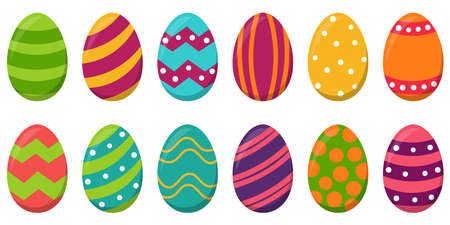Eps vector illustration collection of painted easter eggs with different colored patternのイラスト素材