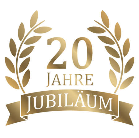 eps vector file with golden laurel wreath on white background for success or firm jubilee with text 20 years (german text)のイラスト素材