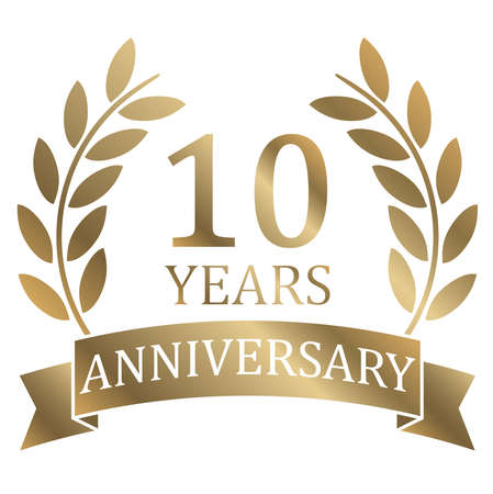 eps vector file with golden laurel wreath on white background for success or firm jubilee with text 10 yearsのイラスト素材