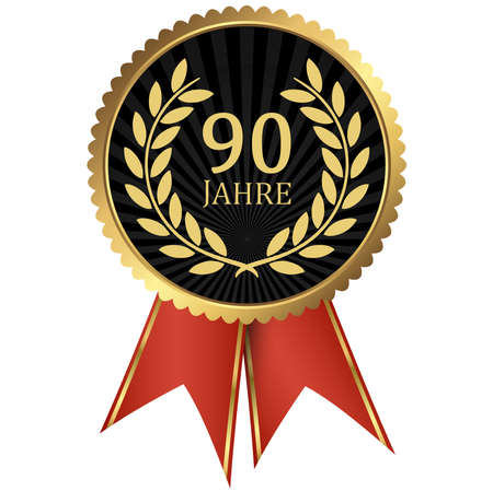 eps vector file with golden medallion with laurel wreath for success or firm jubilee and text 90 years (german text)のイラスト素材