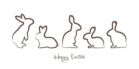 EPS 10 vector illustration of different rabbits colored brown and greetings text Happy Easter isolated on white backgroundのイラスト素材