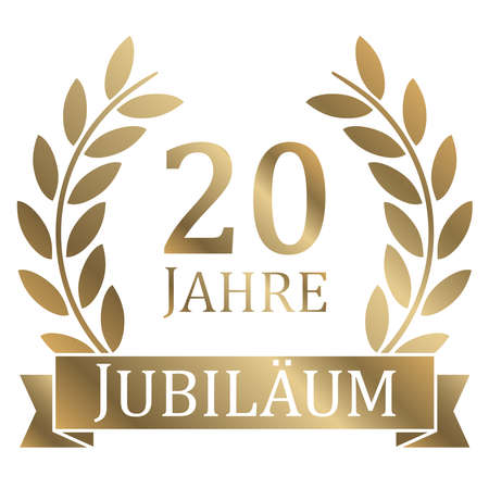 vector file with golden laurel wreath on white background for success or firm jubilee with text 20 years (german text)のイラスト素材