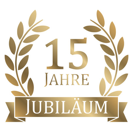 eps vector file with golden laurel wreath on white background for success or firm jubilee with text 15 years (german text)のイラスト素材