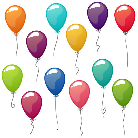 EPS vector illustration collection of 12 different colored flying balloons for carnival or children party advertising templatesのイラスト素材