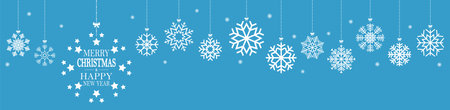 hanging snow flakes colored white for christmas and winter time concepts and greetings for christmas and new yearのイラスト素材
