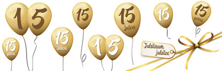 eps vector illustration file with business golden jubilee balloons, text in english and german for 15 years anniversaryのイラスト素材