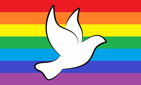 eps vector illustration with white peace dove in front of rainbow flag as a sign against warのイラスト素材