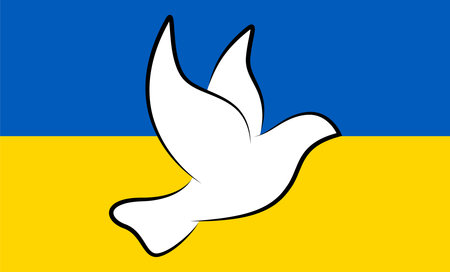 eps vector illustration with white peace dove in front of ukraine flag as a sign against warのイラスト素材