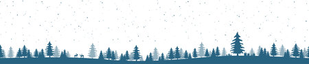 EPS 10 vector file showing simple christmastime background with typical elements for xmas and winter time concepts, blue nature background with fir trees, fall of snow, presents and reindeerのイラスト素材