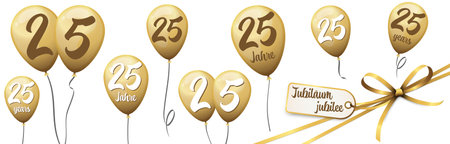 eps vector illustration file with business golden jubilee balloons, text in english and german for 25 years anniversaryのイラスト素材