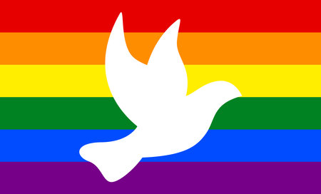 eps vector illustration with white peace dove in front of rainbow flag as a sign for lgbtg and against warのイラスト素材