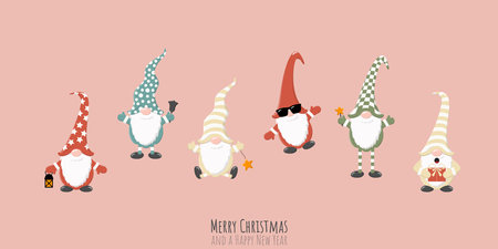 Christmas dwarfs with different characters for Christmas and winter time concepts and greetings for Christmas and New Yearのイラスト素材