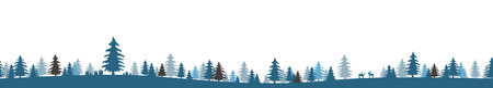 EPS 10 vector file showing Christmas time nature landscape panorama background with colored firs woodland, presents, moose and white backgroundのイラスト素材