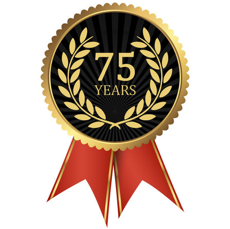 Eps vector file with golden medallion with laurel wreath for success or company jubilee and text 75 yearsのイラスト素材