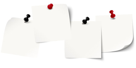 eps vector illustration with business little sticky notes in a row with colored pin needles and free copy space for your own textのイラスト素材