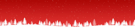 EPS 10 vector file showing simple Christmastime background with typical elements for xmas and winter time concepts, red nature background with fir trees, fall of snow, presents and snowmanのイラスト素材