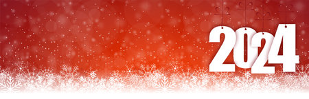 EPS 10 panorama banner background with snow fall, light effects and greetings for Christmas and New Year 2024のイラスト素材