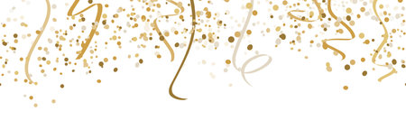 EPS 10 vector illustration of seamless golden colored happy confetti and streamers on white background for carnival party or New Year's Eve template usageのイラスト素材