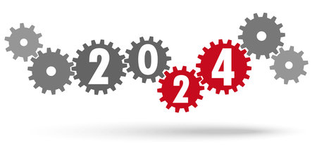 eps vector file with cooperation gears in different colors for New Year 2024 business greetingsのイラスト素材