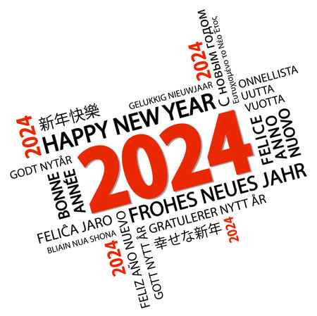 eps vector file with word cloud with new year 2024 greetings and white backgroundのイラスト素材