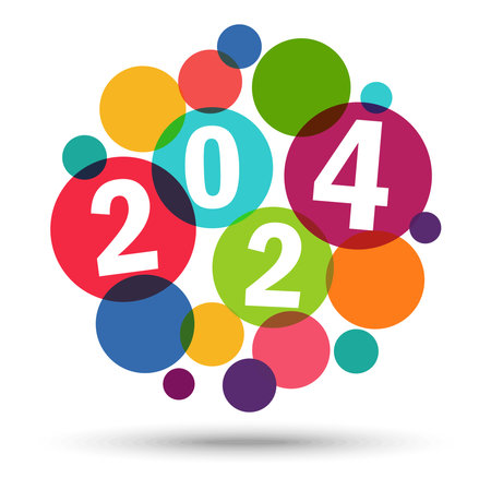 eps vector file with colored bubbles background concept for New Year 2024 greetingsのイラスト素材