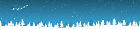 EPS 10 vector file showing Christmas time nature landscape background with snow fields, flying Santa Claus on sled with presents, fall of snow and colored backgroundのイラスト素材