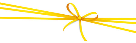 EPS 10 vector illustration of yellow colored ribbon bow and gift ribbon isolated on white backgroundのイラスト素材