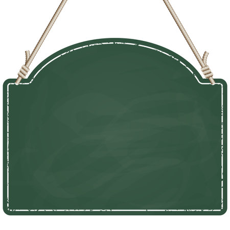 blank information board colored green hanging on ropesのイラスト素材