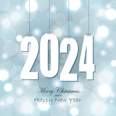 eps vector file with white colored hang tag numbers for New Year 2024 on glittering backgroundのイラスト素材