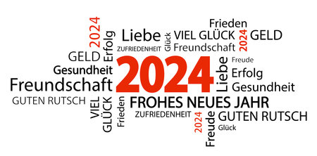 eps vector file with word cloud with new year 2024 greetings and white backgroundのイラスト素材