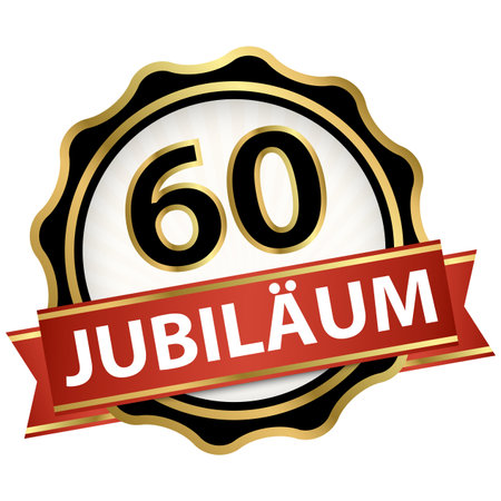 Jubilee button with banner for 60 years (text in german)のイラスト素材