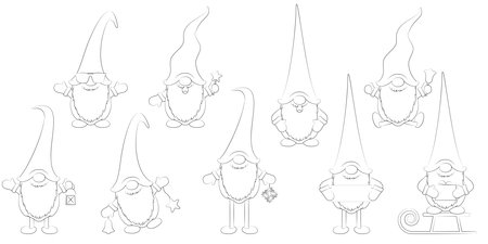 Christmas gnomes silhouettes with different characters for Christmas and winter time concepts and white backgroundのイラスト素材