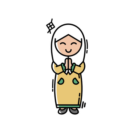 Animated cartoon icon for Eid greetings and the month of fastingのイラスト素材