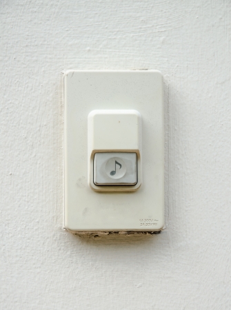 Doorbell with score on the isolated white wall