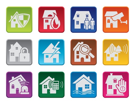 Colorful house security iconsのイラスト素材