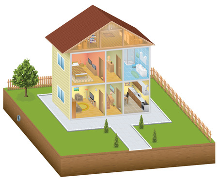Isometric house interior with yardのイラスト素材