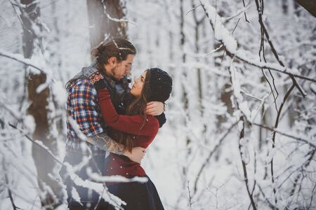 Happy loving couple. Outdoor seasonal activitiesの写真素材