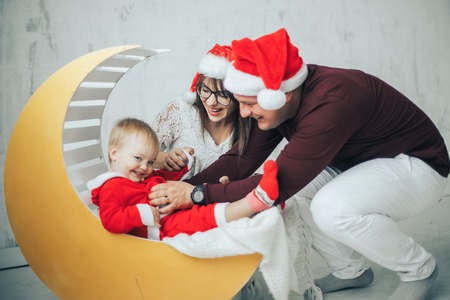 Merry Christmas and Happy New Year concept. Happy family