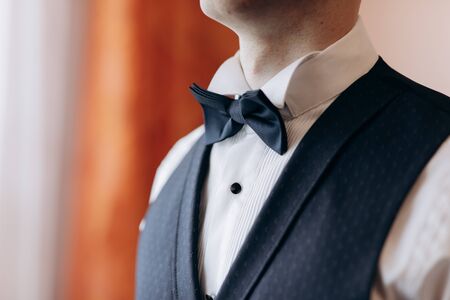 Details. Preparations for the wedding. Fees of the groom. Wedding morning groom. Grooms morning preparation, handsome groom getting dressed and preparing for the weddingの写真素材