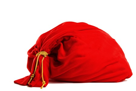 Santa gift bag Isolated on white backgroundの写真素材